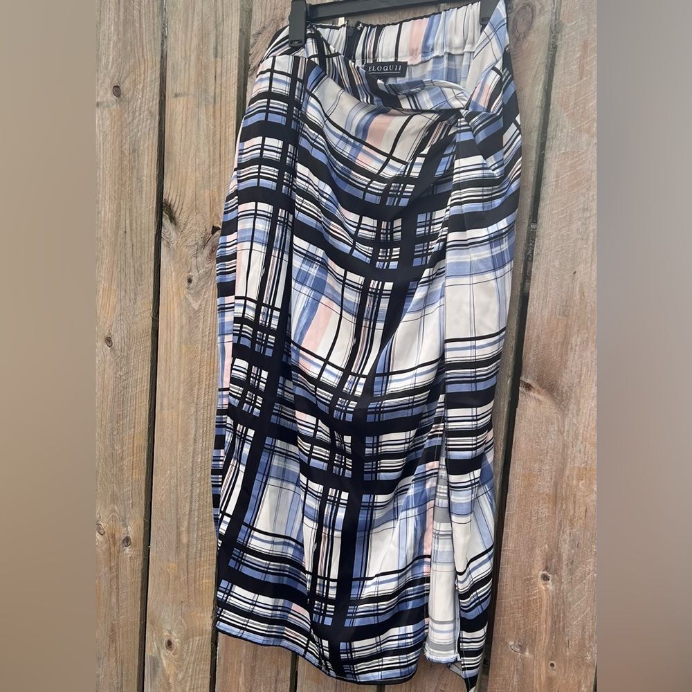 Eloquii Plaid Maxi Skirt in Blue, White, and Pink 16